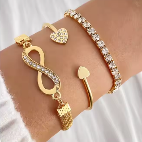 Infinity luxe set: juego de 3 brazaletes bañados en oro de 18k